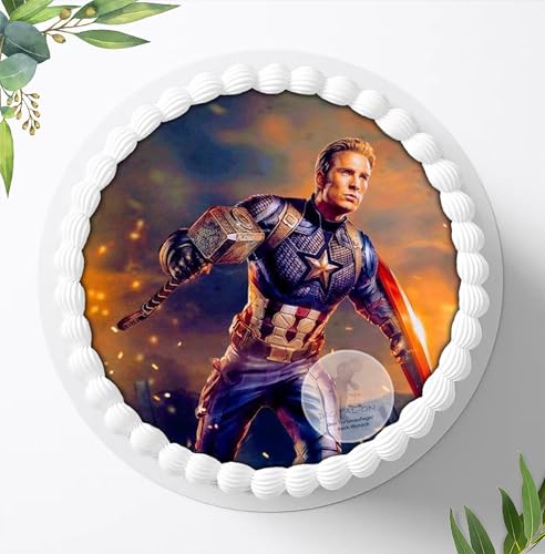 Für den Geburtstag ein Tortenbild, Zuckerbild mit dem Motiv: Captain America, Essbares Foto für Torten, Fondant, Tortenaufleger Ø 20cm, 0451w von Digital-on