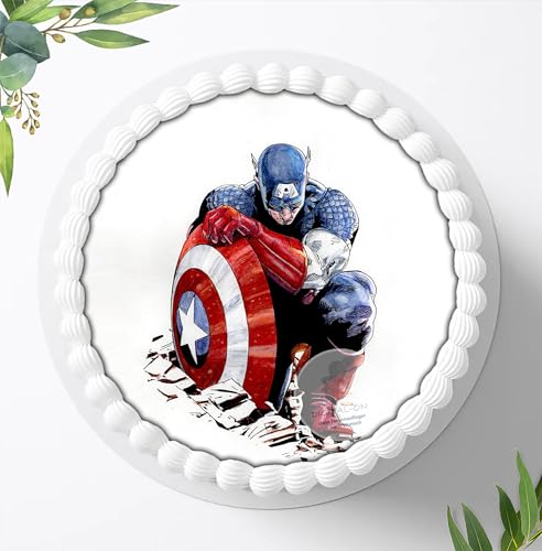 Für den Geburtstag ein Tortenbild, Zuckerbild mit dem Motiv: Captain America, Essbares Foto für Torten, Fondant, Tortenaufleger Ø 20cm, 0452w von Digital-on