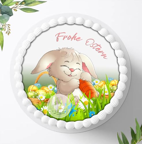 Für den Geburtstag ein Tortenbild, Zuckerbild mit dem Motiv: Frohe Ostern, Essbares Foto für Torten, Fondant, Tortenaufleger Ø 20cm, 0059c von Digital-on
