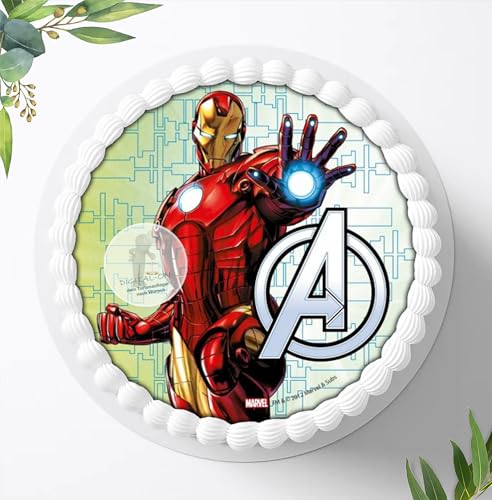 Für den Geburtstag ein Tortenbild, Zuckerbild mit dem Motiv: Iron Man Avengers, Essbares Foto für Torten, Fondant, Tortenaufleger Ø 20cm, 0701w von Digital-on