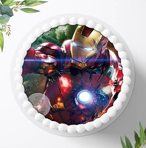 Für den Geburtstag ein Tortenbild, Zuckerbild mit dem Motiv: Iron Man Avengers, Essbares Foto für Torten, Fondant, Tortenaufleger Ø 20cm, 0704w von Digital-on