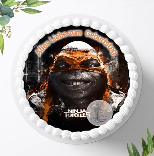 Für den Geburtstag ein Tortenbild, Zuckerbild mit dem Motiv: Turtles, Essbares Foto für Torten, Fondant, Tortenaufleger Ø 20cm, 0771w von Digital-on