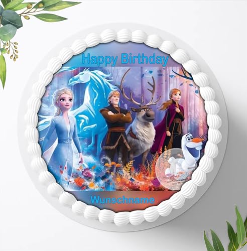Für die Geburtstags Torte, Personalisiert, Zuckerbild kompatibel mit: Frozen Die Eiskönigin, Essbares Foto für Torten, Fondant, Tortenaufleger Ø 20cm, 0048z von Digital-on