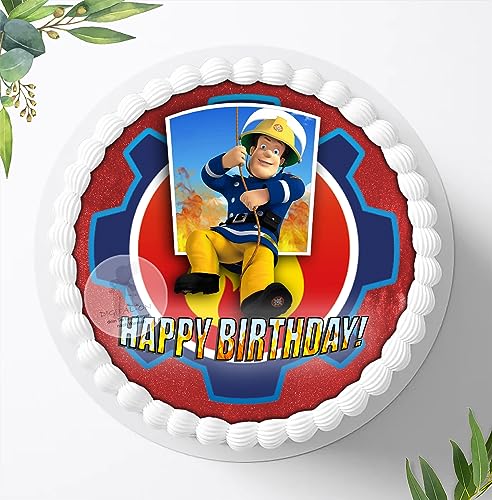 Für die Geburtstags Torte, Zuckerbild mit dem Motiv: Feuerwehrmann Sam, Essbares Foto für Torten, Fondant, Tortenaufleger Ø 20cm, 0213c von Digital-on