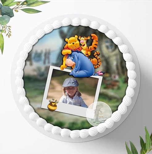 Für die Geburtstags Torte, Zuckerbild mit dem Motiv: Winnie Pooh und Ihr Wunsch Foto, Essbares Foto für Torten, Fondant, Tortenaufleger Ø 20cm, 0465c von Digital-on