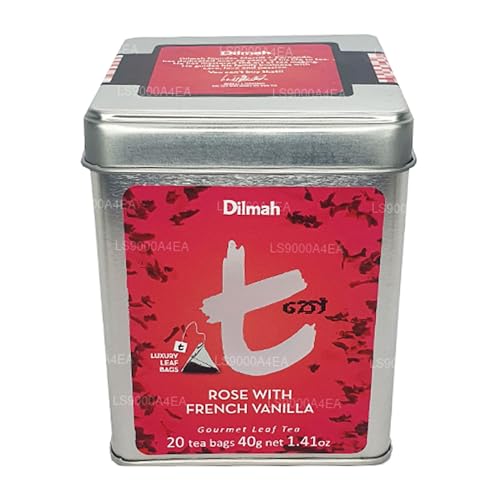 Dilmah Rose mit französischer Vanille-Tee, 20 luxuriöse Teebeutel in Dosenbehälter – Dilmah außergewöhnlicher echter Teeblätter, reines Ceylon, französische Vanille-Tee-Box von Dilmah