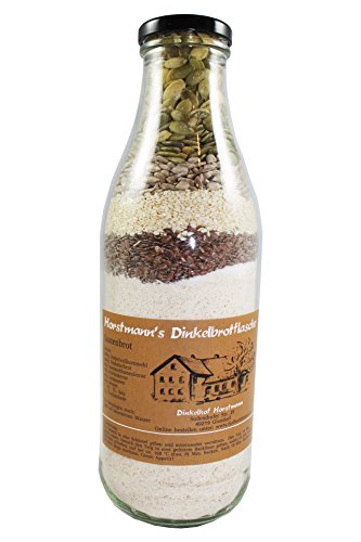 Dinkelbrotmischungen in der Flasche vom Dinkelhof Horstmann, Saatenbrot von Dinkelhof Horstmann