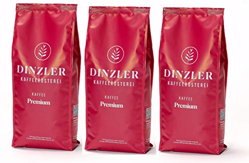 Dinzler Kaffeerösterei - Kaffee Premium - Kaffee | ganze Kaffeebohnen | kräftige Frühstückskaffee | wenig Säure | 3kg ganze Bohne SPARSET | Ideal geeignet für Vollautomaten | Hervorragendes Aroma von ebaney