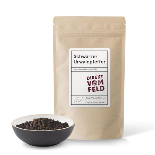 Direkt vom Feld | Schwarzer Urwaldpfeffer aus Wayanad | BIO, ganz (100g Nachfüllpack) von Direkt vom Feld