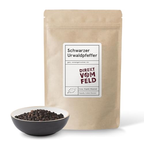 Direkt vom Feld® Schwarzer Urwaldpfeffer aus Wayanad | BIO, ganz | 500g Großpackung von Direkt vom Feld