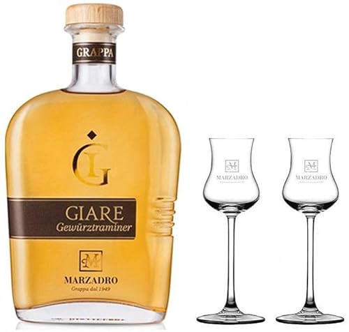 DISTILLERIA MARZADRO GRAPPA GIARE GEWURZTRAMINER 70 CL MIT ZWEI GLÄSERN von Distilleria Marzadro