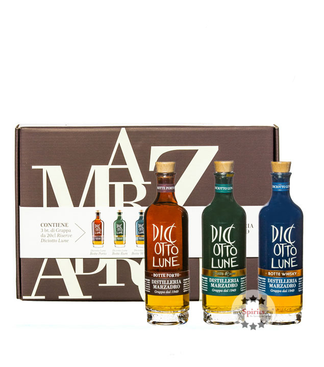 Marzadro Geschenkset Riserve Grappa Diciotto Lune Botte Porto, Rum & Whisky (42 % Vol., 0,6 Liter) von Distilleria Marzadro