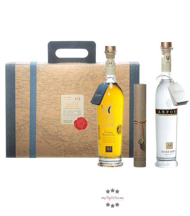 Marzadro Grappa Set Viaggio N.4 Discovery Distillery (41 + 43 % Vol., 0,85 Liter) von Distilleria Marzadro