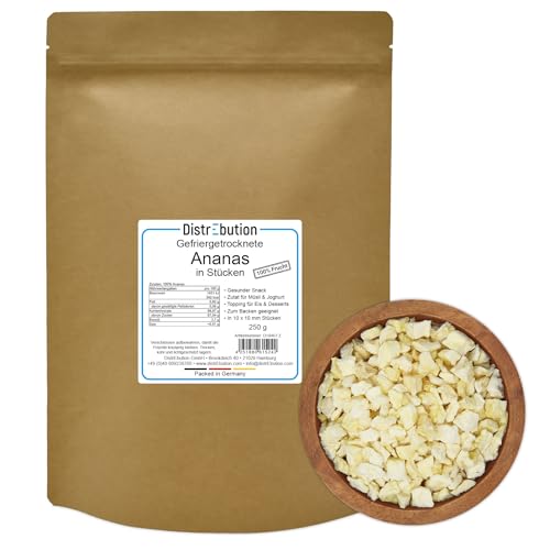 Gefriergetrocknete Ananas Stücke 250g Knuspriger Snack, Ohne Zucker, Vegan von DistrEbution