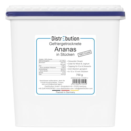Gefriergetrocknete Ananas Stücke 750g Knuspriger Snack, Ohne Zucker, Vegan von DistrEbution