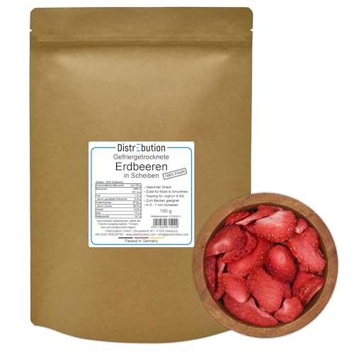 Gefriergetrocknete Erdbeeren 100g Knusprige Scheiben, Ohne Zucker, Vegan von DistrEbution