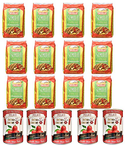 12x Divella Semola Di Grano Duro Rimacinata Hartweizengries 1kg + Italian Gourmet 100% italienische geschälte Tomaten dosen 5x 400g von Divella