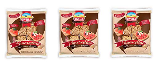 3x Divella Pancrostino con Farina Integrale Geröstetes Vollkornmehl Brot crouton 6 Portionen Brotersatz 250g von Divella