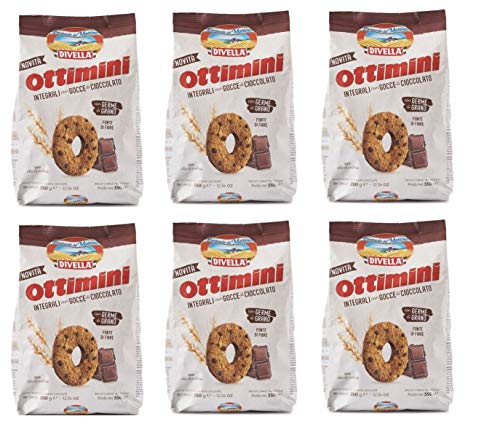 6x Divella Ottimini Integrali con gocce di cioccolato Vollkornkekse mit Schokoladenstückchen und Weizenkeimen Italienische Kekse 350g biscuits cookies von Divella