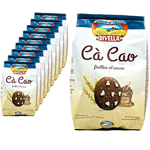 Divella - 10er Pack Cà Cao frollini al cacao in 400 g Packung - Biscuits Chip Cookies Butter Kekse mit Kakao und Zuckerkristallen veredelt traditionell italienisch (Süßigkeiten aus Italien) von Divella