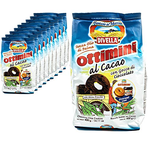 Divella - 10er Pack Ottimini Biscotti al Cacao in 400 g Packung - Biscuits Chip Cookies Butter Kekse mit Kakao veredelt traditionell italienisch (Süßigkeiten aus Italien) von flysclean