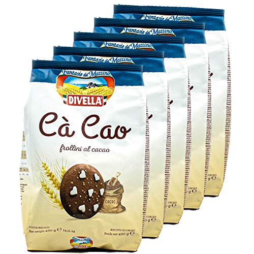 Divella - 5er Pack Cà Cao frollini al cacao in 400 g Packung - Biscuits Chip Cookies Butter Kekse mit Kakao und Zuckerkristallen veredelt traditionell italienisch (Süßigkeiten aus Italien) von Divella