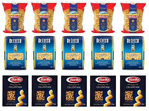 Testpaket Riccioli Cellentani Cavatappi Barilla Divella De Cecco Italienische Kurze Pasta ( 15 x 500g ) Nudeln von Divella