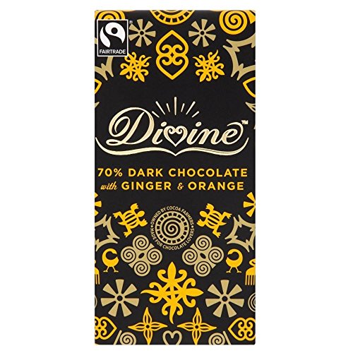 Göttliche Fairtrade Dark Chocolate - 70% Kakao Ginger & Orange (100 g) - Packung mit 6 von Divine