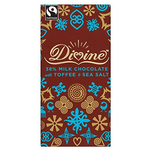 Göttliche Fairtrade Milk Chocolate - 38% Toffee & Meersalz (90 g) - Packung mit 2 von Divine
