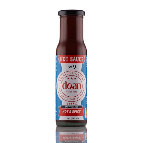 DOAN® Hot Sauce No. 9 Hot & Spicy 2er-Pack 240ml-270gr | Sehr scharfe Tomaten-Cayenne-Sauce | Schonend gekocht | Natürliche Zutaten | Handgemacht & Kleinserie | Für Dips, Pizza, BBQ & mehr von Doan