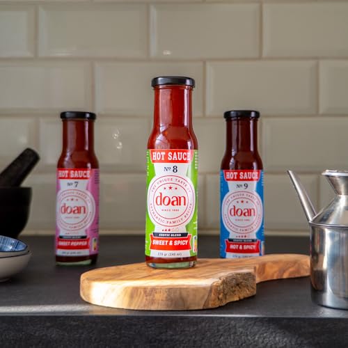 DOAN® Probierpaket Scharfe Soße No. 7-8-9 | Süß, würzig & feurig | Natürliche Zutaten | Perfektes Geschenkset für Genießer | 3er-Pack (3x240ml) von Doan