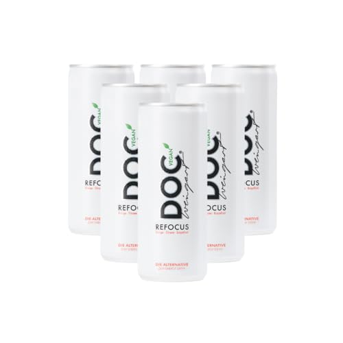 DOC Weingart® REFOCUS Vegan – Energie Drink, Orange, Zitrone, Grapefruit, Vitamine, natürliches Koffein, Guarana, kalorienarm, ohne Süßstoffe & Konservierungsmittel, erfrischend, 6x250ml von Doc Weingart