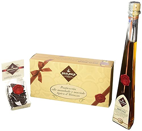 Geschenkkorb mit gemischtem Gebäck mit Mandeln 400g - Magenbitter 20cl - Pralinen aus Bitterschokolade 100g - in Geschenkverpackung - Weihnachts-Geschenkkorb, Geschenkidee von Dolci Aveja