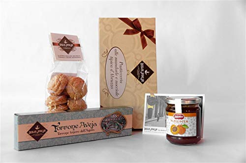 Geschenkpackung Divino - Klassischer Nougat von L'Aquila 200g, Amaretti Kekse 200g, Aprikosenextrakt Marmelade 220g - Dolci Aveja von Dolci Aveja