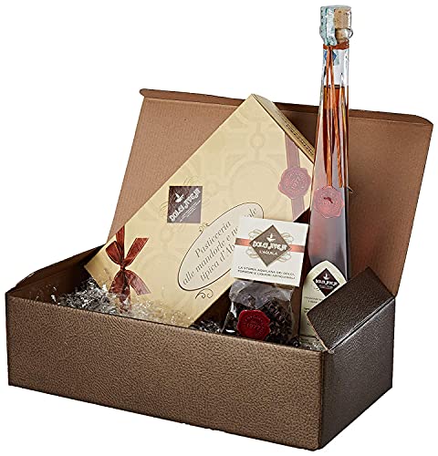 Geschenkpackung Grandioso - Likör Amaro aus Abruzzen 20cl, Gebäck mit Mandeln und Haselnüssen 400g, Vollmilchschokolade Ferratelline 100g - Dolci Aveja von Dolci Aveja