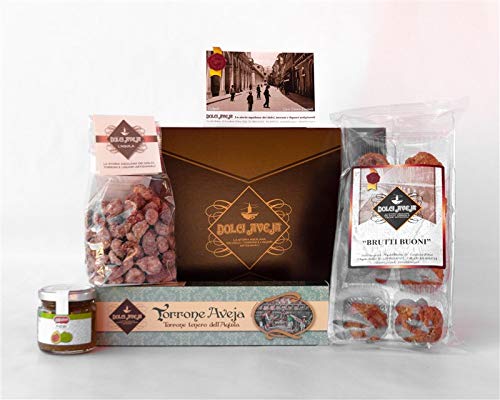 Geschenkpackung Splendido - Klassischer Nougat von L'Aquila 200g, Mandeln mit Zucker 200g, Brutti Buoni Kekse mit Haselnüsse 200g, Kompott aus Feigen 110g - Dolci Aveja Geschenkpackung Splendido - Klassischer Nougat von L'Aquila 200g, Mandeln mit Zucker 200g, Brutti Buoni Kekse mit Haselnüsse 200g, Kompott aus Feigen 110g - Dolci Aveja von Dolci Aveja
