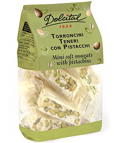 Torroncini mit Mandeln und Pistazien, soft, Torroncini Teneri Mini Pistacchi, 130g, weißer Nougat, Dolcital von Dolcital