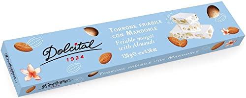 Torrone mit 30% Mandeln, hart, Torrone friabile con Mandorle, 130g, brüchiger weißer Nougat, Dolcital von Dolcital