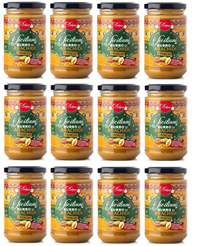 12x Dolgam I Siciliani Burro di Arachidi Crunchy Knusprige Erdnussbutter Sizilianische Spezialitäten Glasgefäß von 300g Streichfähige Knusprige Erdnussbutter Glutenfrei von Dolgam