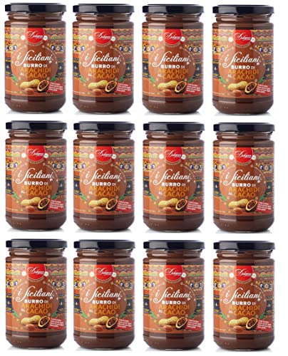 12x Dolgam I Siciliani Burro di Arachidi al Cacao Kakao-Erdnussbutter Sizilianische Spezialitäten Glasgefäß von 300g Streichfähige Kakao-Erdnussbutter Glutenfrei von Dolgam