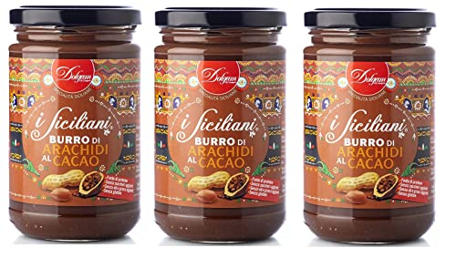 3x Dolgam I Siciliani Burro di Arachidi al Cacao Kakao-Erdnussbutter Sizilianische Spezialitäten Glasgefäß von 300g Streichfähige Kakao-Erdnussbutter Glutenfrei 3x Dolgam I Siciliani Burro di Arachidi al Cacao Kakao-Erdnussbutter Sizilianische Spezialitäten Glasgefäß von 300g Streichfähige Kakao-Erdnussbutter Glutenfrei von Dolgam