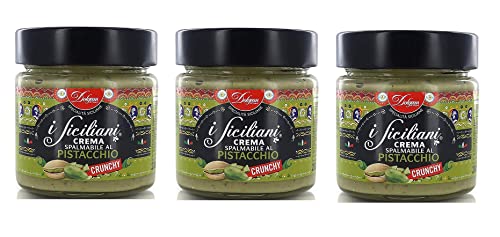 3x Dolgam I Siciliani Crema Spalmabile al Pistacchio Crunchy Knusprige Pistazien Streichfähige Creme Pistazien-Streichcreme mit Gehackten Pistazien 200g Frei von Palmöl Glutenfrei von Dolgam