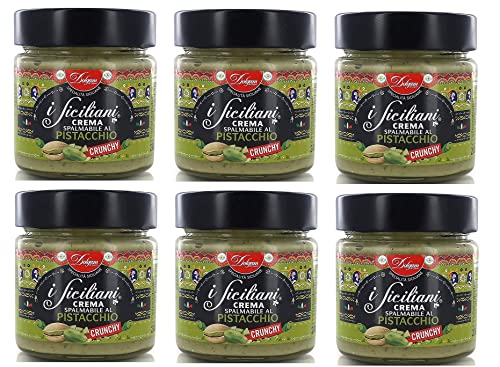 6x Dolgam I Siciliani Crema Spalmabile al Pistacchio Crunchy Knusprige Pistazien Streichfähige Creme Pistazien-Streichcreme mit Gehackten Pistazien 200g Frei von Palmöl Glutenfrei von Dolgam