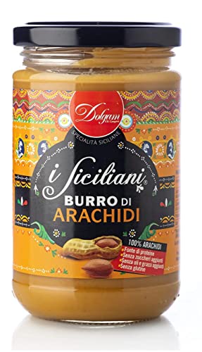 Dolgam I Siciliani Burro di Arachidi Erdnussbutter Sizilianische Spezialitäten 100 % Erdnüsse Glasgefäß von 300g Streichfähige Erdnussbutter Glutenfrei von Dolgam