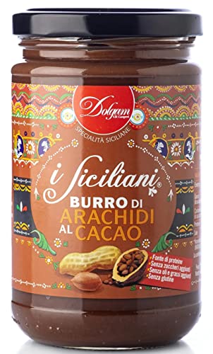 Dolgam I Siciliani Burro di Arachidi al Cacao Kakao-Erdnussbutter Sizilianische Spezialitäten Glasgefäß von 300g Streichfähige Kakao-Erdnussbutter Glutenfrei Dolgam I Siciliani Burro di Arachidi al Cacao Kakao-Erdnussbutter Sizilianische Spezialitäten Glasgefäß von 300g Streichfähige Kakao-Erdnussbutter Glutenfrei von Dolgam