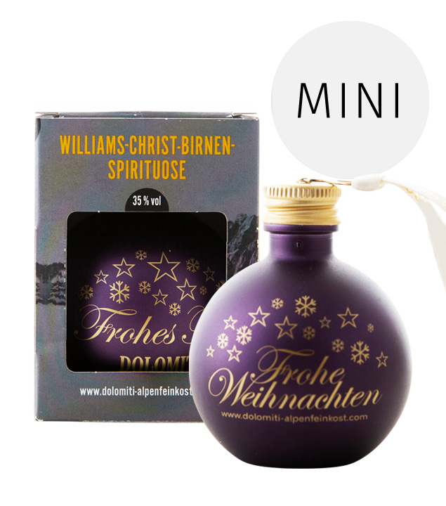 Dolomiti Christbaumkugel mit Williams-Christ-Birnen-Schnaps 4cl (35 % Vol., 0,04 Liter) von Dolomiti Alpenfeinkost