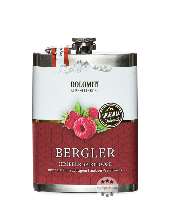 Dolomiti Flachmann Bergler Himbeer-Schnaps  (38 % Vol., 0,2 Liter) von Dolomiti Alpenfeinkost