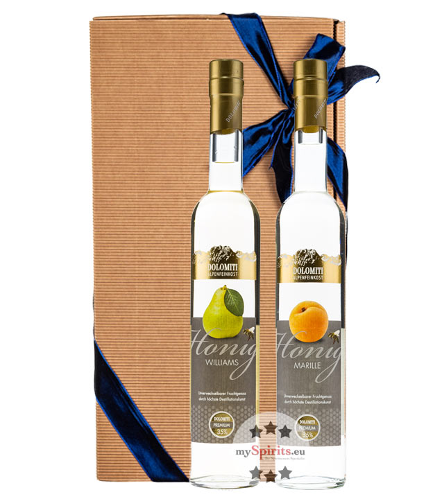 Dolomiti Geschenk-Set Honig Marille & Honig Williams (35 % vol., 1,0 Liter) von Dolomiti Alpenfeinkost