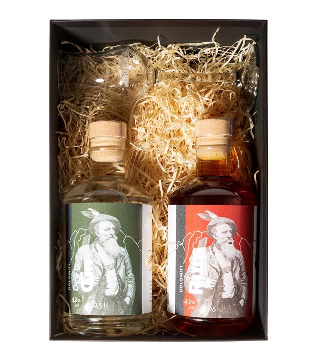 Dolomiti Geschenkset Gin & Rum + 1 Glas (42 % Vol., 1,0 Liter) von Dolomiti Alpenfeinkost