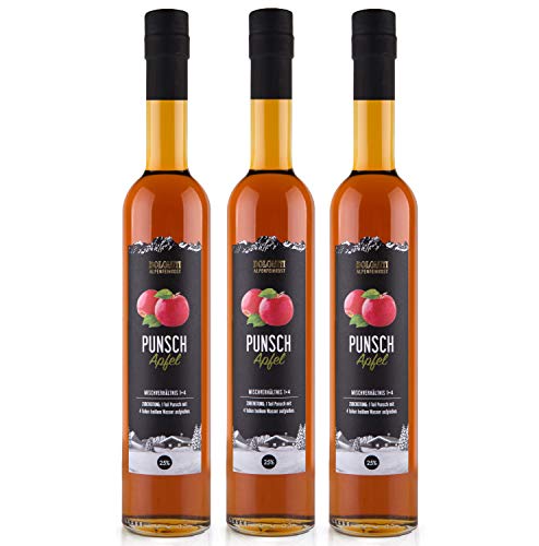 Apfel-Punsch 25% von Dolomiti │ fruchtiger Punsch mit winterlichen Gewürzen │ besonders ergiebig: Mischverhältnis 1 + 4 │3 x 0.5 Liter (ergibt 7,5 Liter fertigen Punsch) von Dolomiti